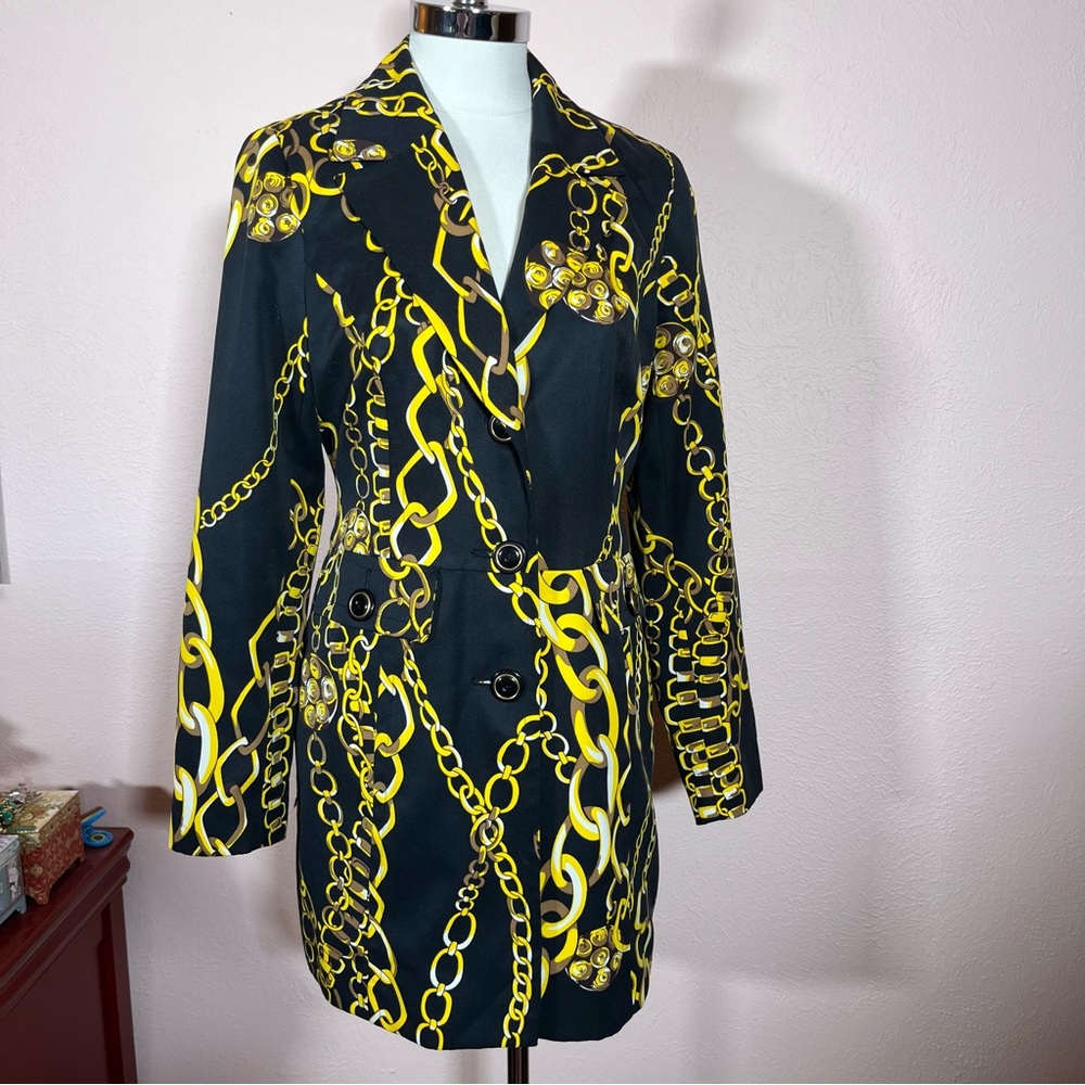 Vintage 1990 Harolds baroque Byzantine Gold Chain Black Long blazer medium